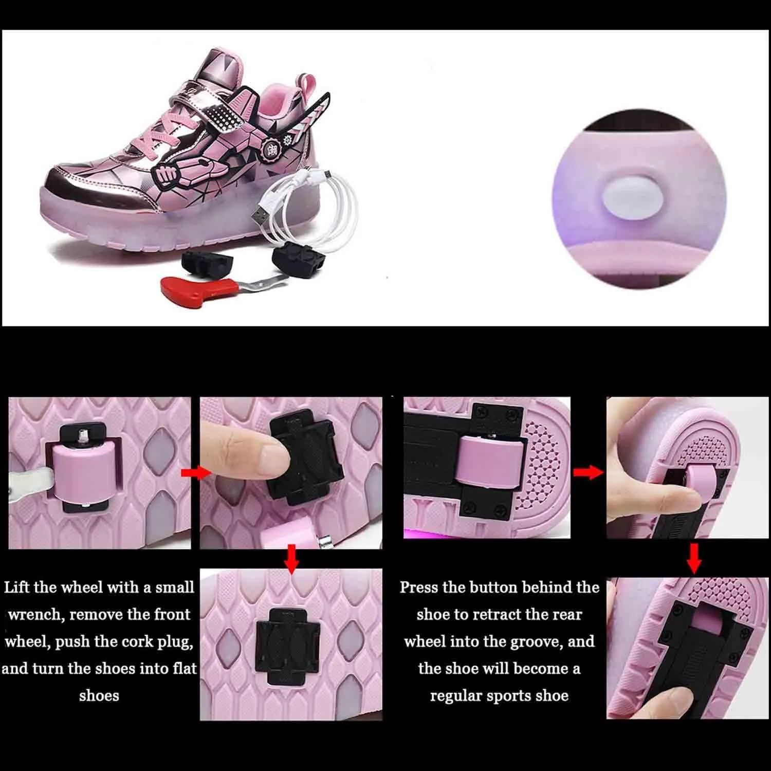 LED Light Up Kids Roller Shoes with 4 Wheels, Sneakers for Boys Girls Birthday Thanksgiving Christmas Day