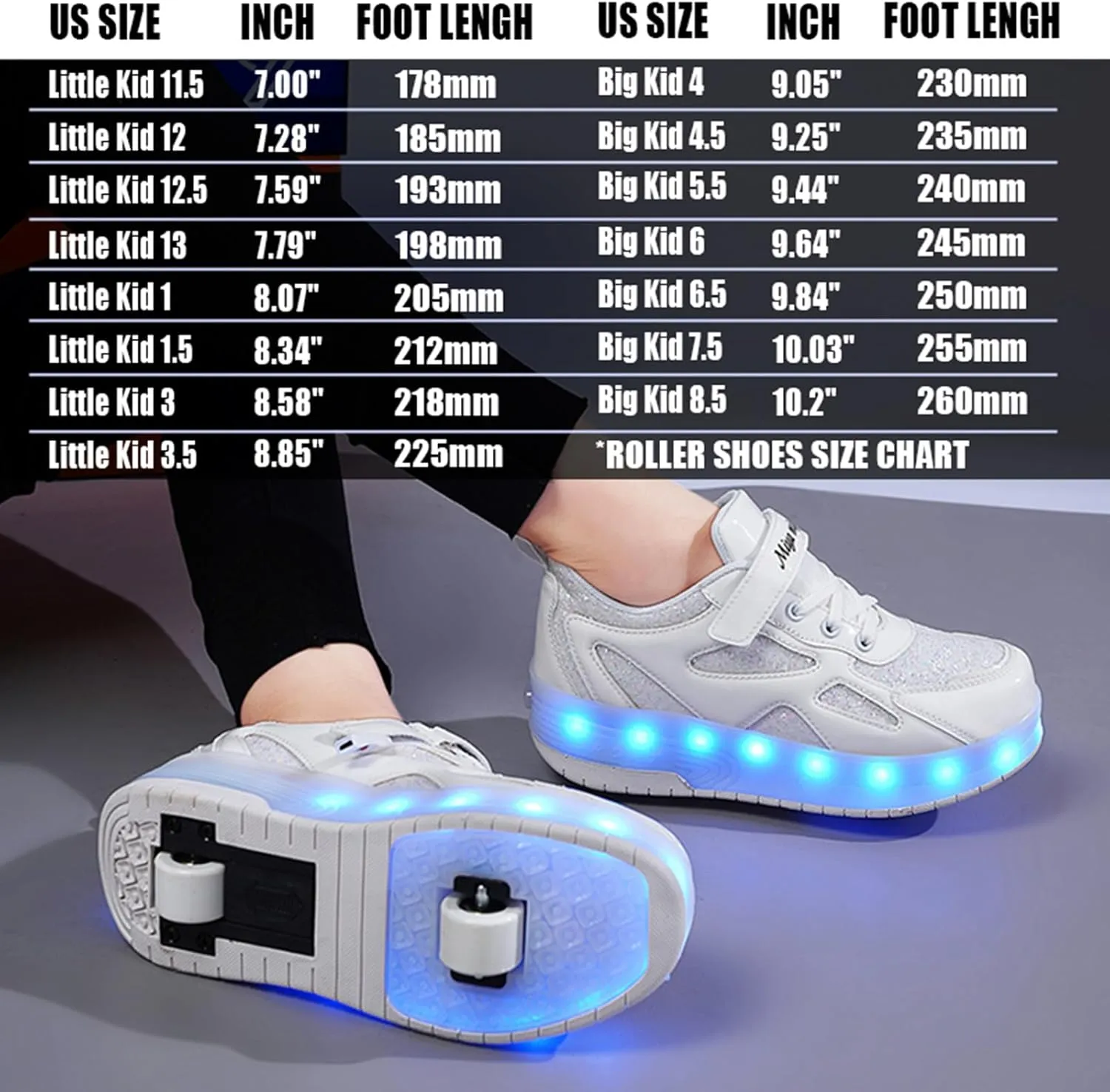 LED Roller Skate Shoes for Kids Boys Girls Light Up Roller Sneakers with Detachable Wheels Rechargeable Flashing Wheeled Shoes
