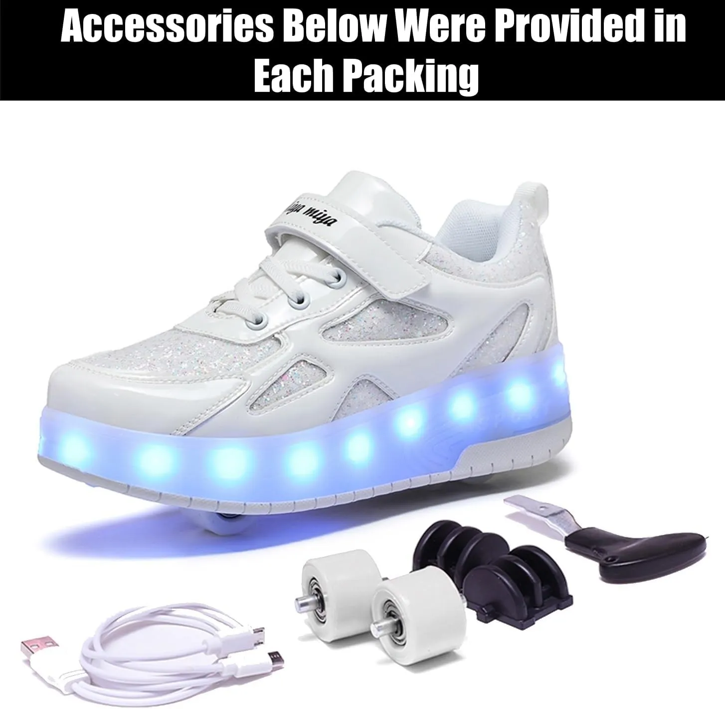 LED Roller Skate Shoes for Kids Boys Girls Light Up Roller Sneakers with Detachable Wheels Rechargeable Flashing Wheeled Shoes