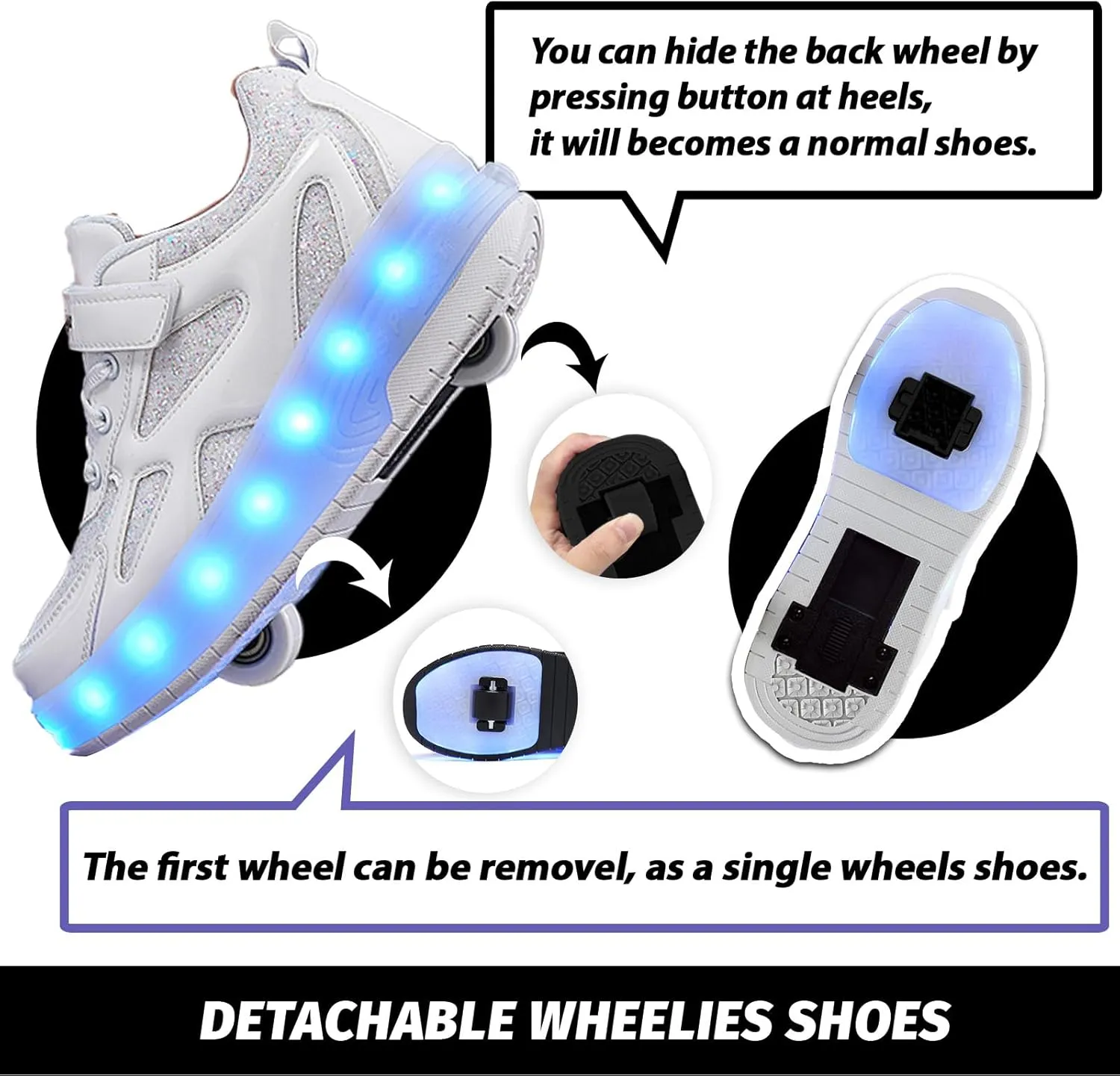 LED Roller Skate Shoes for Kids Boys Girls Light Up Roller Sneakers with Detachable Wheels Rechargeable Flashing Wheeled Shoes