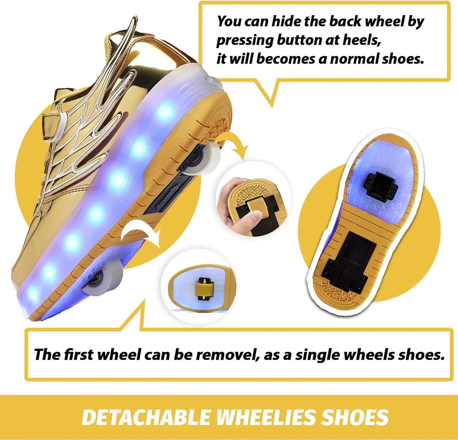 LED Roller Skate Shoes for Kids Boys Girls Light Up Roller Sneakers with Detachable Wheels Rechargeable Flashing Wheeled Shoes