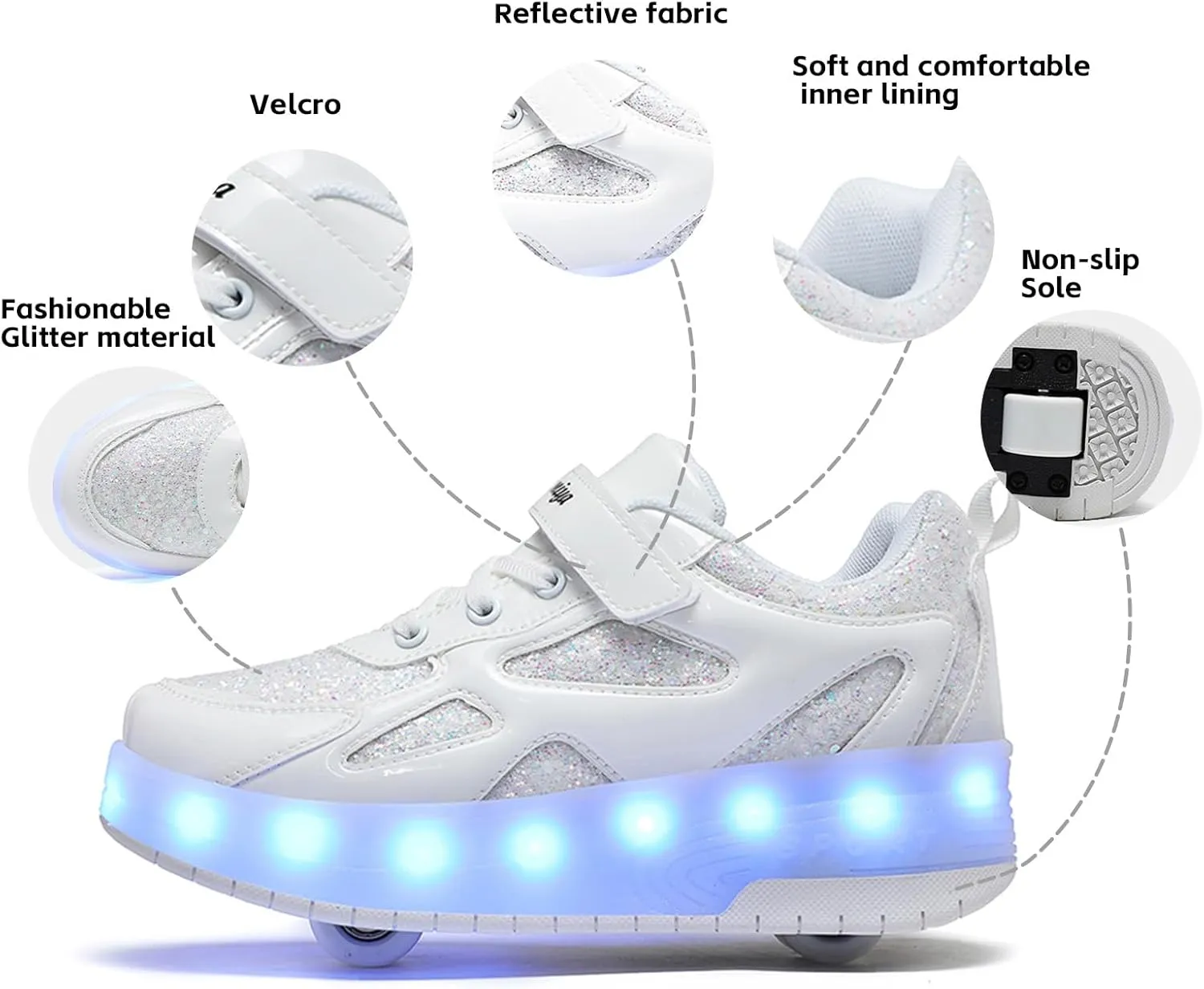 LED Roller Skate Shoes for Kids Boys Girls Light Up Roller Sneakers with Detachable Wheels Rechargeable Flashing Wheeled Shoes