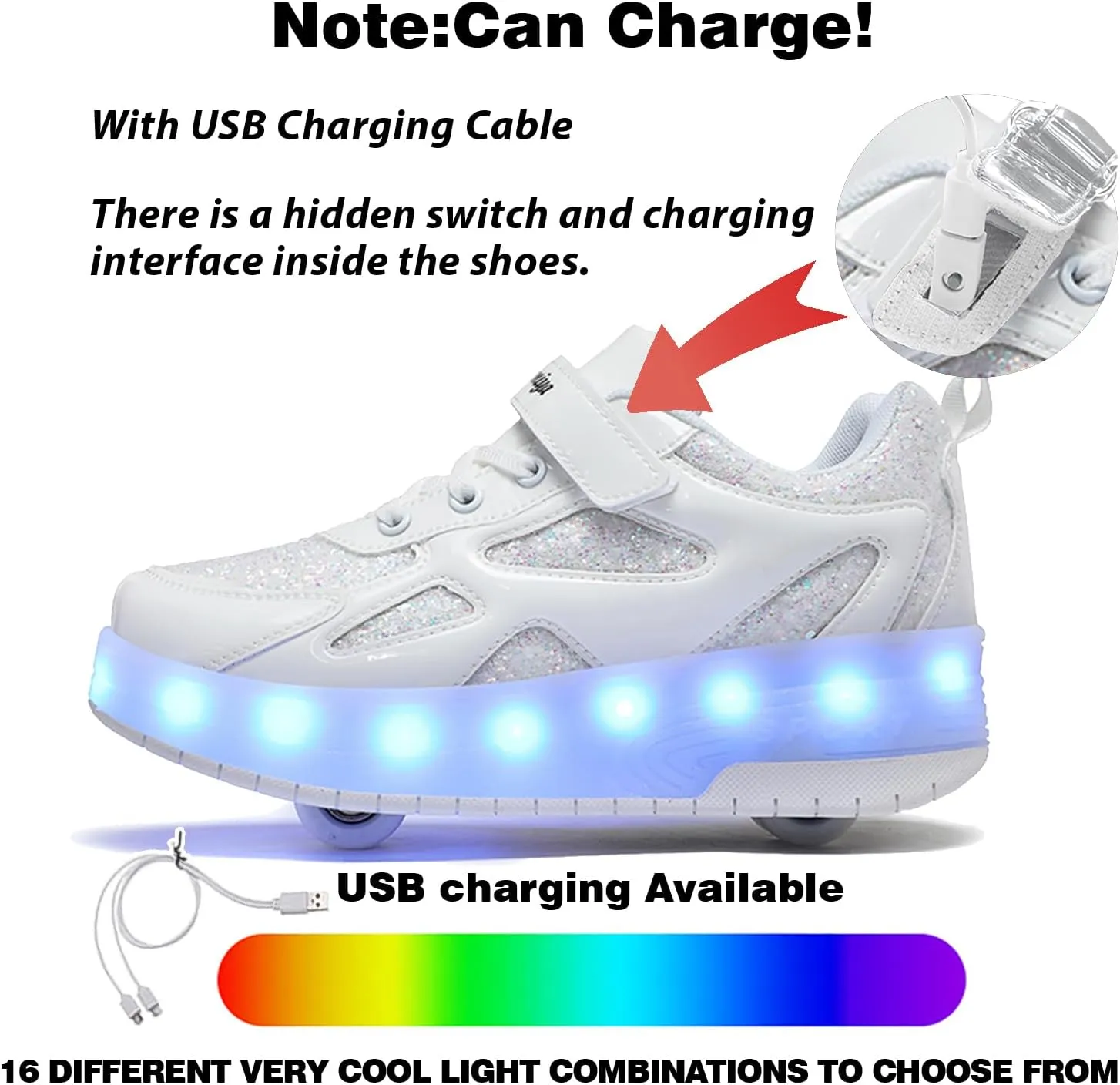 LED Roller Skate Shoes for Kids Boys Girls Light Up Roller Sneakers with Detachable Wheels Rechargeable Flashing Wheeled Shoes
