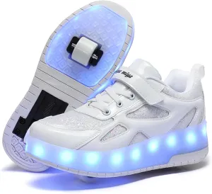 LED Roller Skate Shoes for Kids Boys Girls Light Up Roller Sneakers with Detachable Wheels Rechargeable Flashing Wheeled Shoes