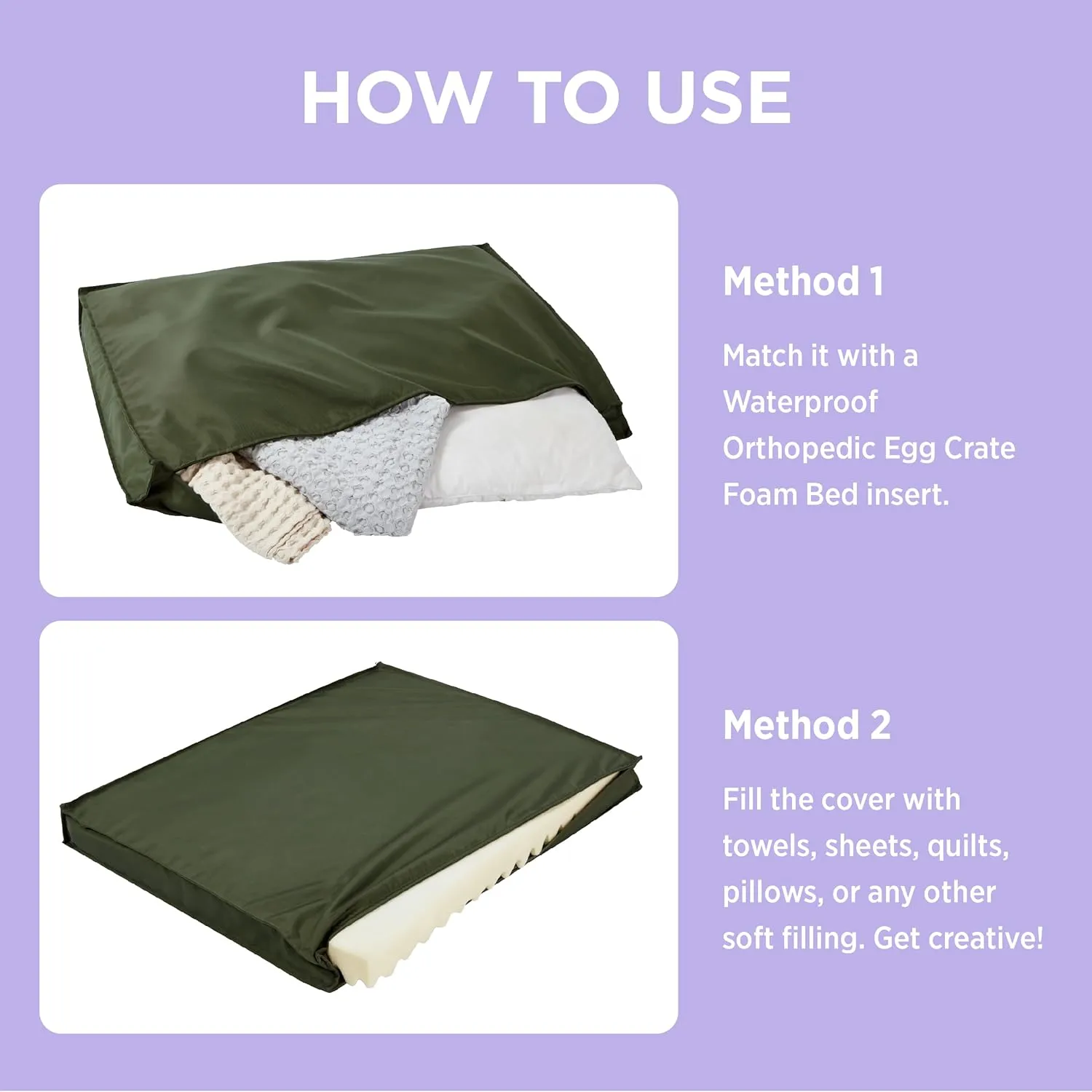 Lesure Water-Resistant Dog Bed Cover - Large Washable Replacement Cover for Pet Mat 36x27x3 Inches, Green