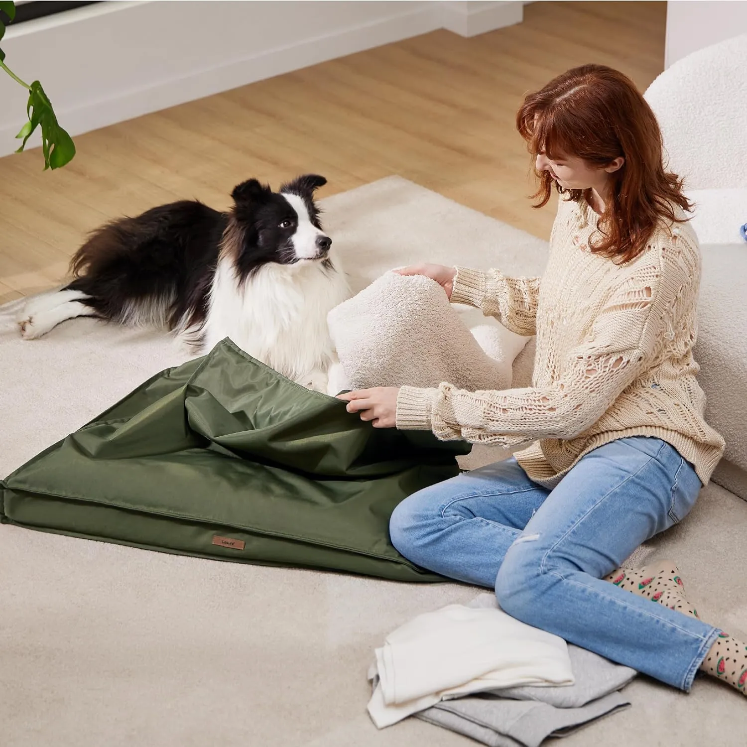 Lesure Water-Resistant Dog Bed Cover - Large Washable Replacement Cover for Pet Mat 36x27x3 Inches, Green