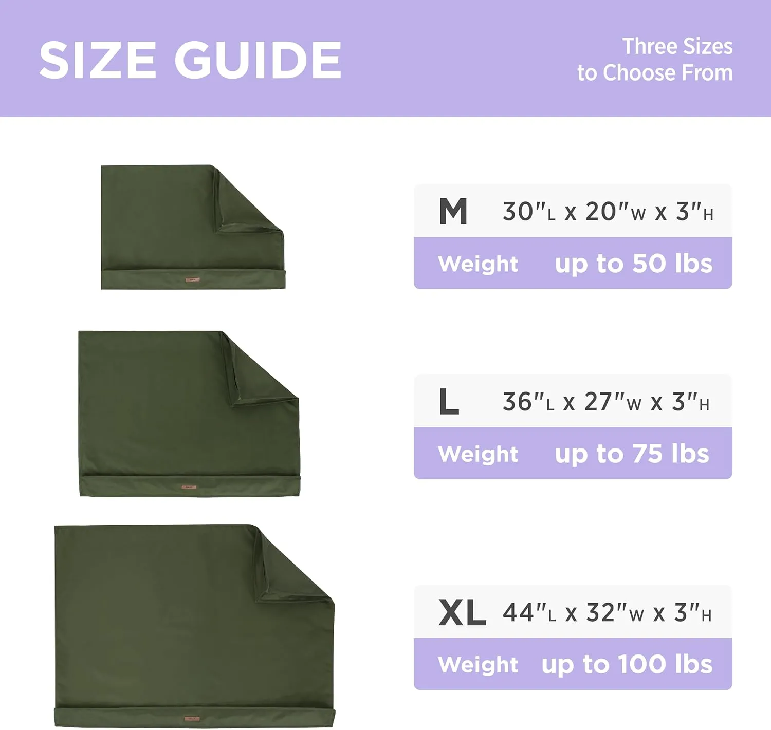 Lesure Water-Resistant Dog Bed Cover - Large Washable Replacement Cover for Pet Mat 36x27x3 Inches, Green