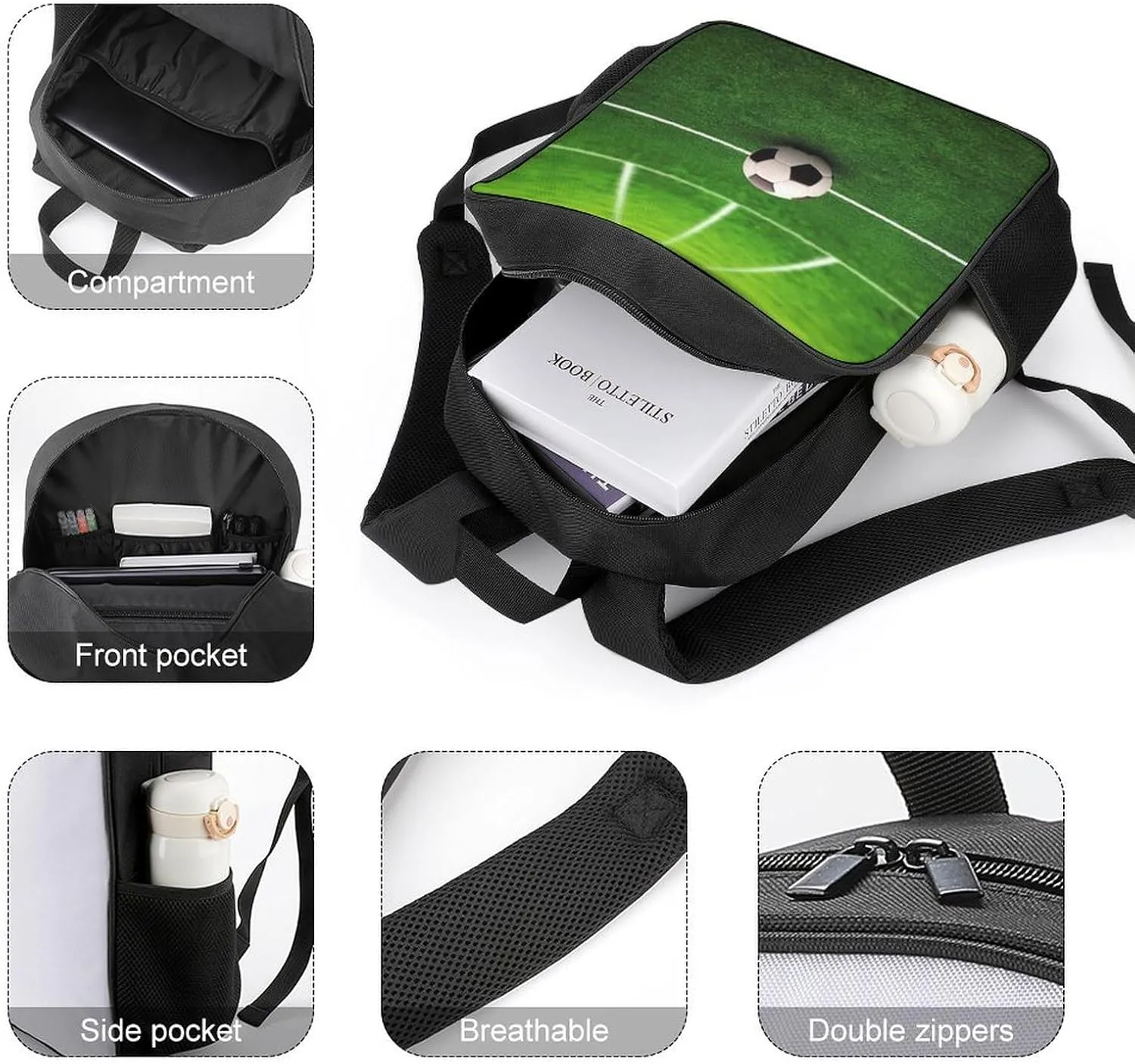Lightweight Backpacks Cute Travel Bag Durable Grass Field Soccer Playground Printing Small Travel Backpack For Women & Men