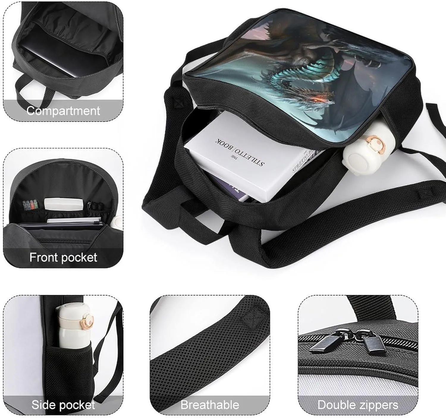 Lightweight Backpacks Cute Travel Bag Durable Mythical Creature Printing Small Travel Backpack For Women & Men