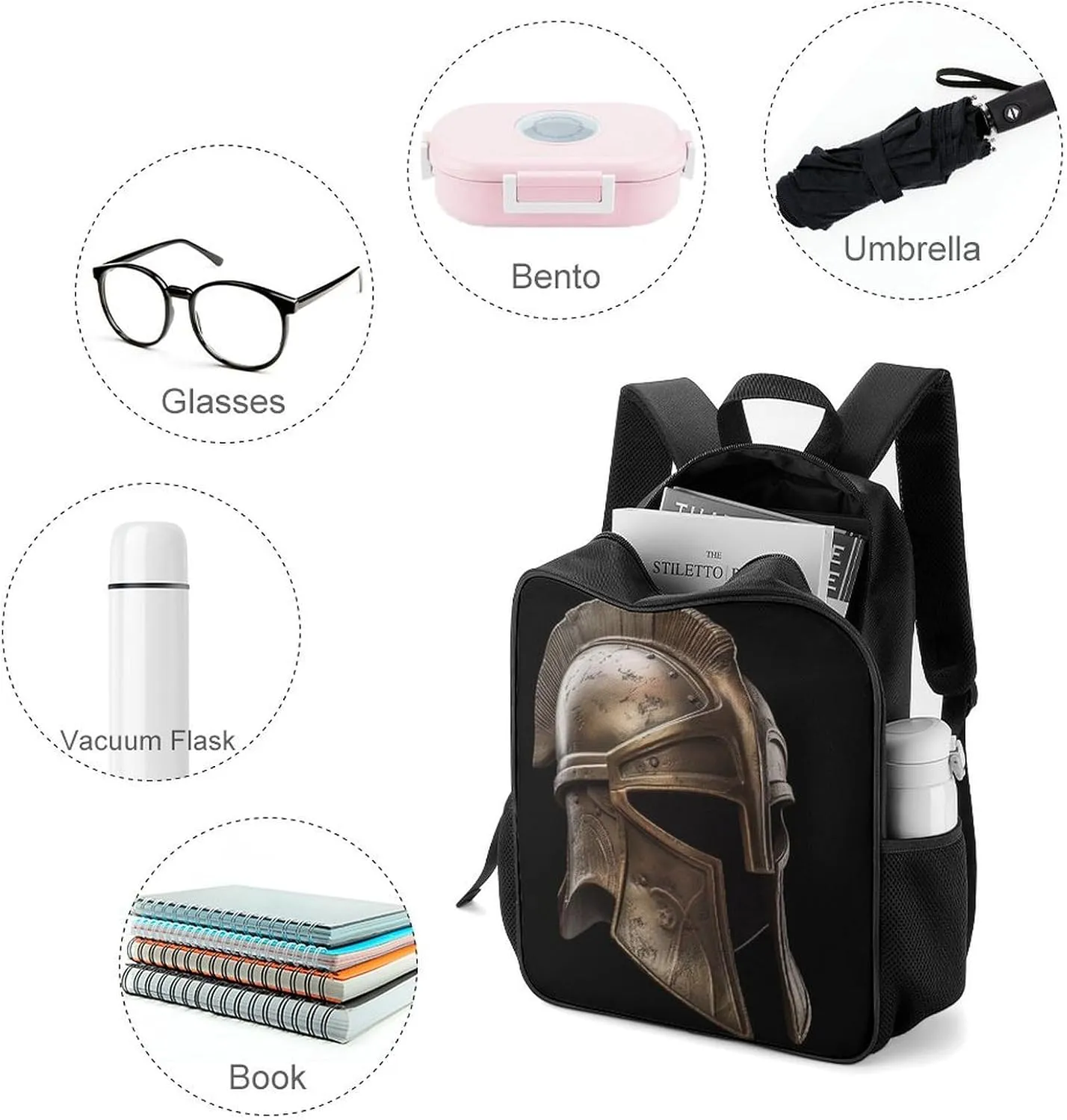 Lightweight Backpacks Cute Travel Bag Durable Warrior Helmet Printing Small Travel Backpack For Women & Men