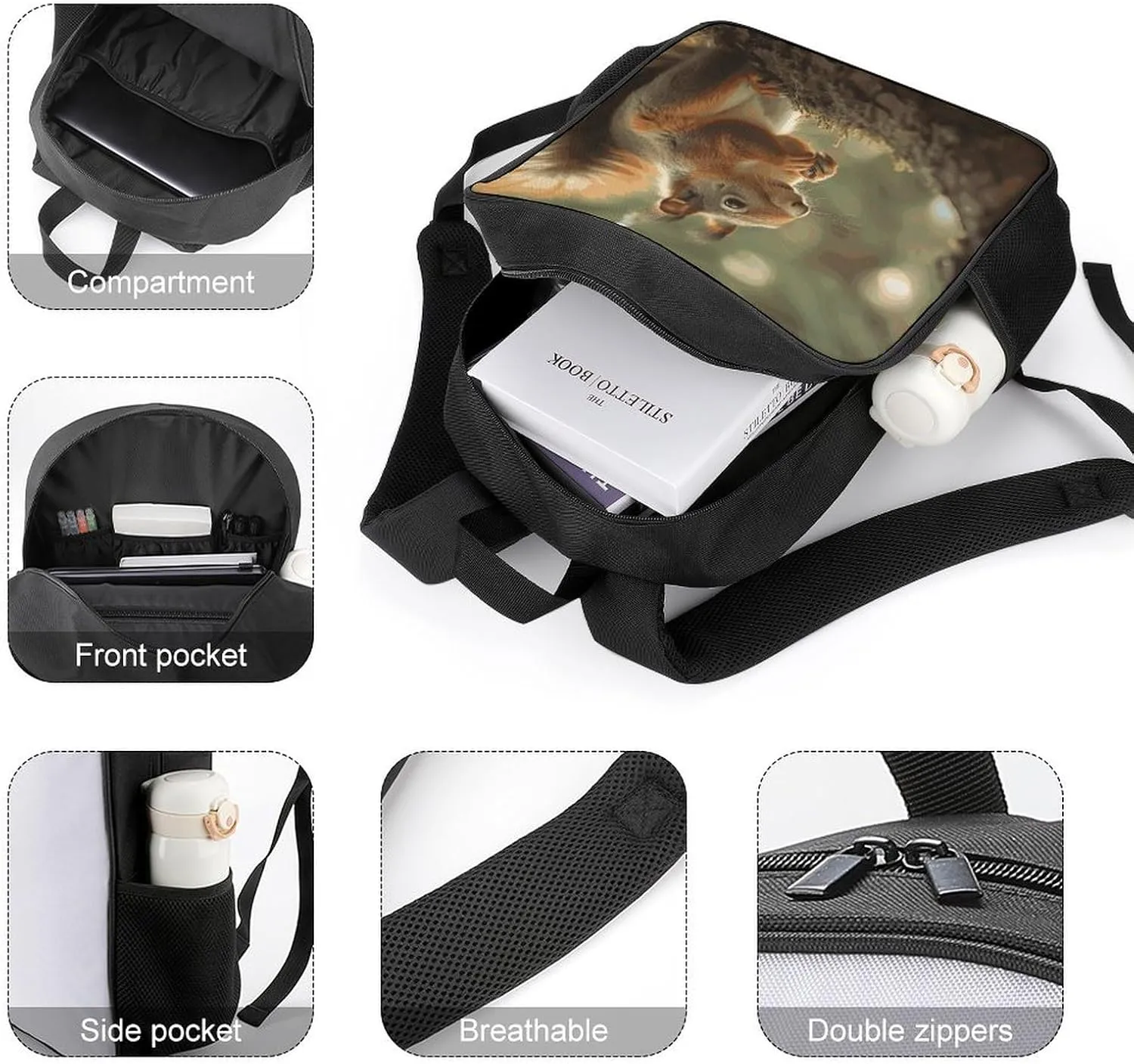 Lightweight Backpacks Cute Travel Bag Durable Wildlife Forest Animal Printing Small Travel Backpack For Women & Men