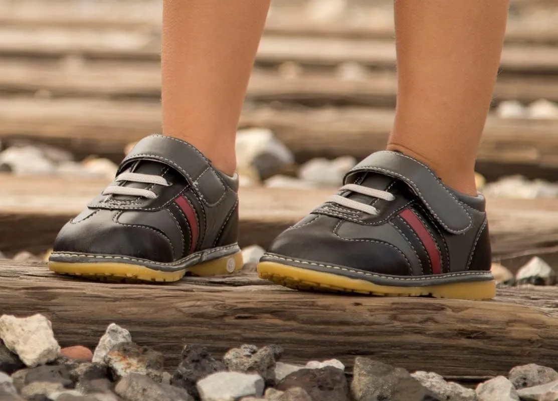 Little Mae's Boutique Sneaker Squeaky Shoes for Toddler Boys, Ideal Toddler Walking Shoes with Removable Squeaker and Adjustable Strap - Flexible Sole Baby Shoes