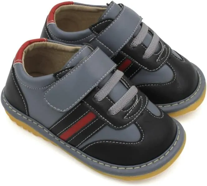 Little Mae's Boutique Sneaker Squeaky Shoes for Toddler Boys, Ideal Toddler Walking Shoes with Removable Squeaker and Adjustable Strap - Flexible Sole Baby Shoes