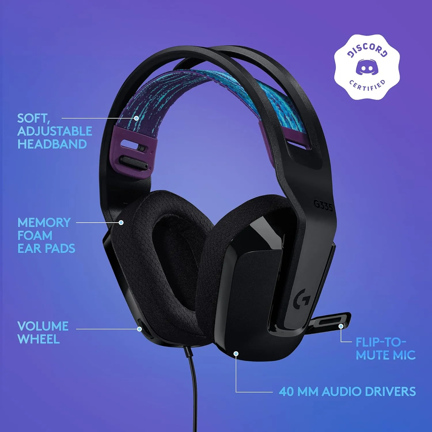 Logitech G335 Wired Gaming Headset, with Flip to Mute Microphone, 3.5mm Audio Jack, Memory Foam Earpads, Lightweight, Compatible with PC, PlayStation, Xbox, Nintendo Switch - Black