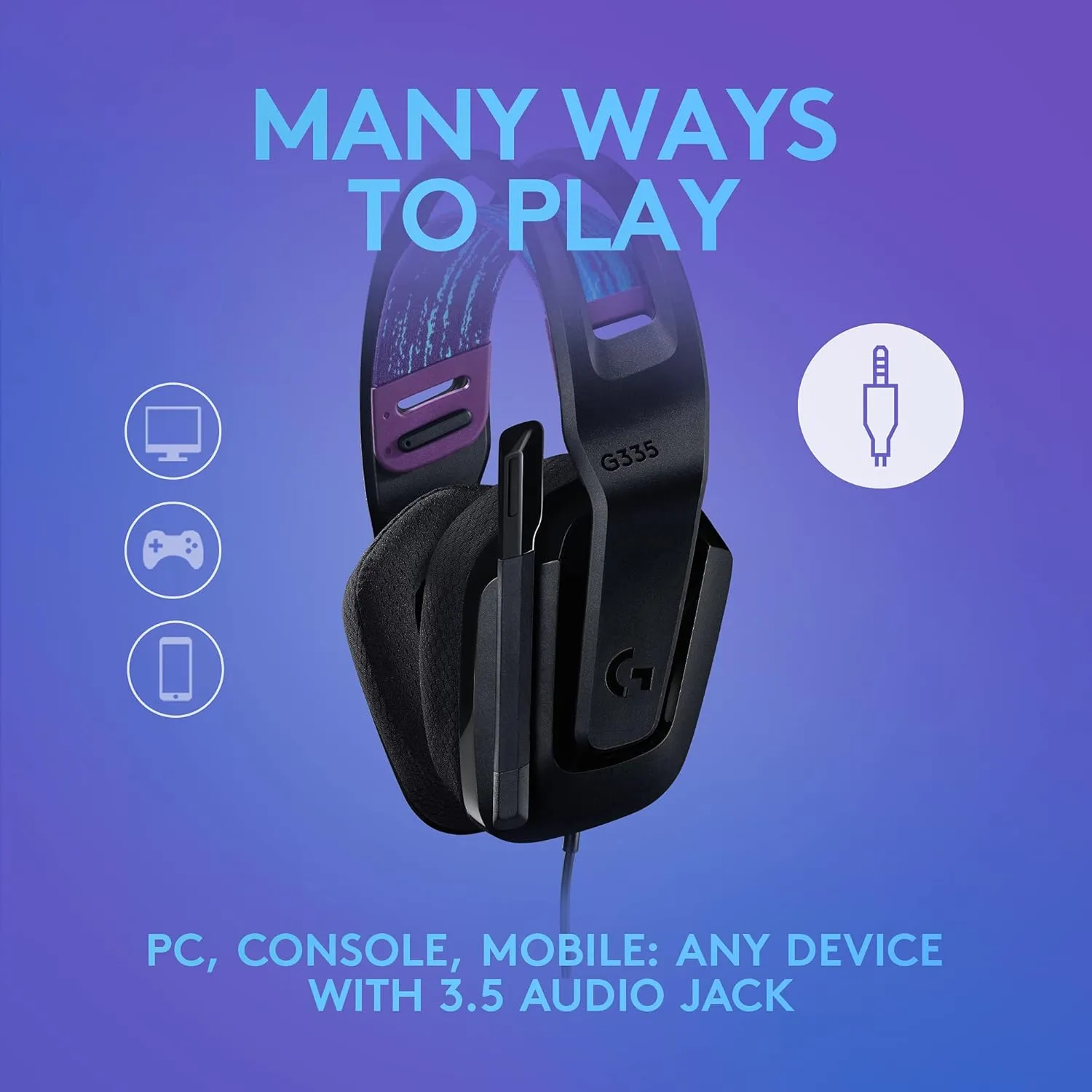 Logitech G335 Wired Gaming Headset, with Flip to Mute Microphone, 3.5mm Audio Jack, Memory Foam Earpads, Lightweight, Compatible with PC, PlayStation, Xbox, Nintendo Switch - Black