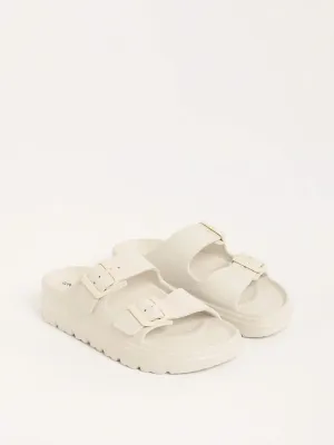 LUNA BLU Off-White Buckle-Strap Chunky Flip-Flop