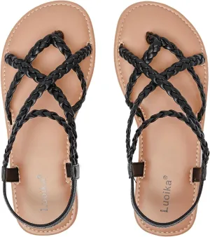Luoika Women's Wide Width Flat Sandals, Flip Flop Casual Strapy Sandals Slip on Summer Beach Shoes for Women.