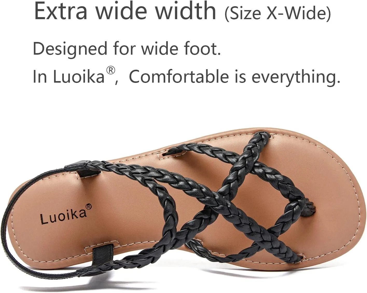 Luoika Women's Wide Width Flat Sandals, Flip Flop Casual Strapy Sandals Slip on Summer Beach Shoes for Women.