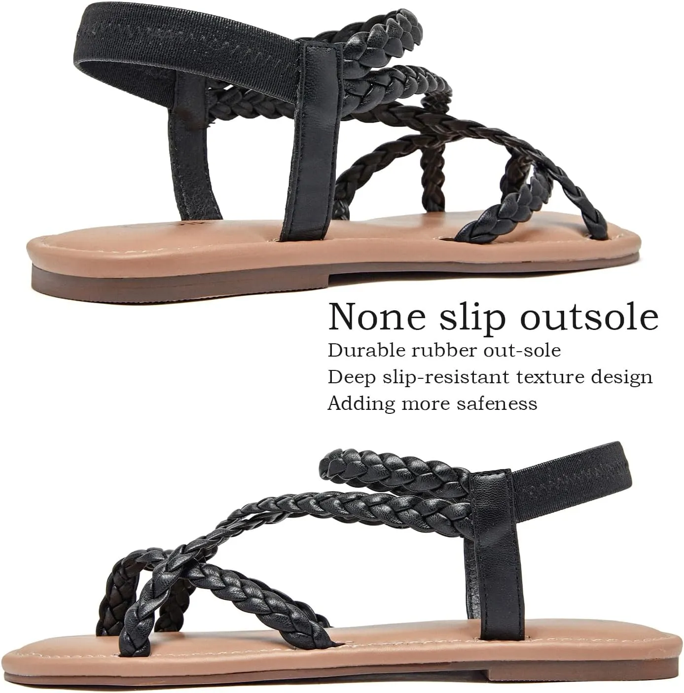 Luoika Women's Wide Width Flat Sandals, Flip Flop Casual Strapy Sandals Slip on Summer Beach Shoes for Women.