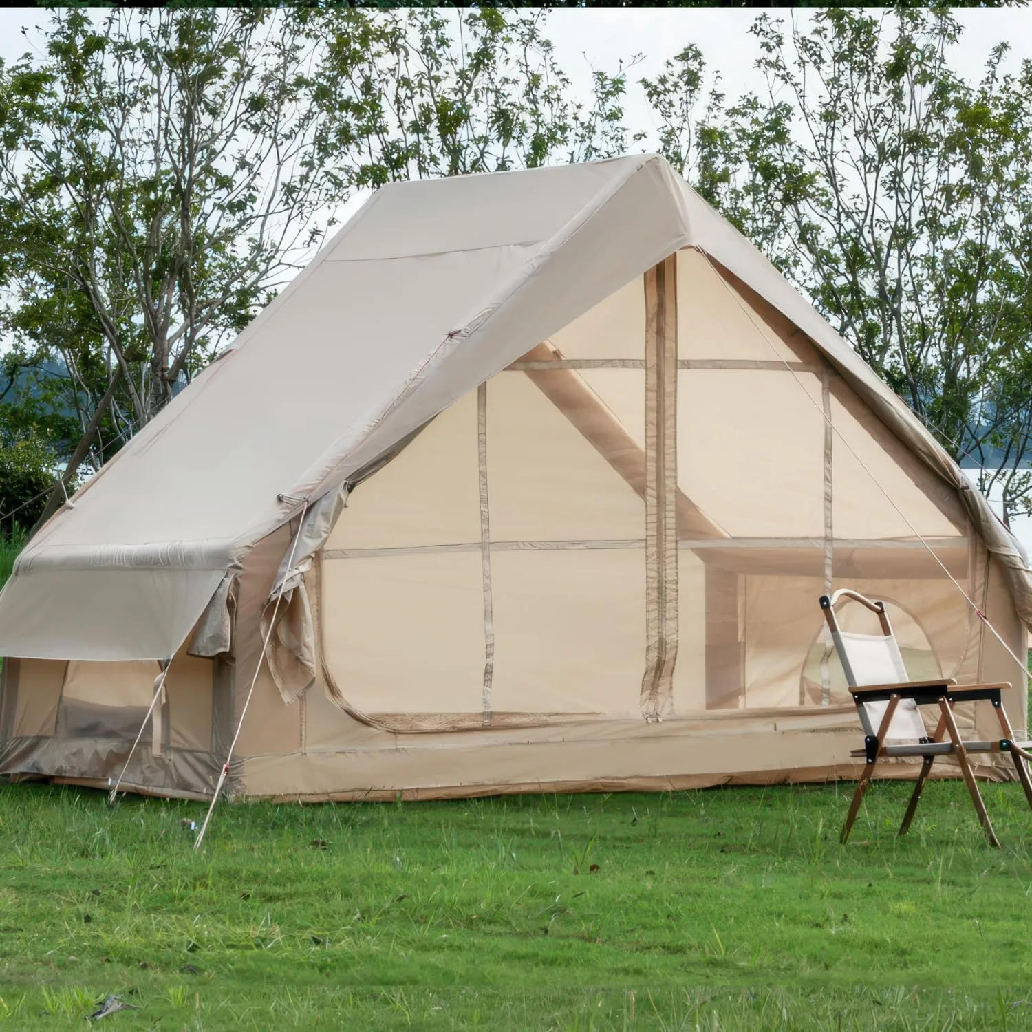 Luxury Glamping Tent for 4-6 People with 12 Mesh Windows - Easy Setup 4-Season Inflatable Tent for Families & Friends, Portable & Weather-Resistant Outdoor Shelter
