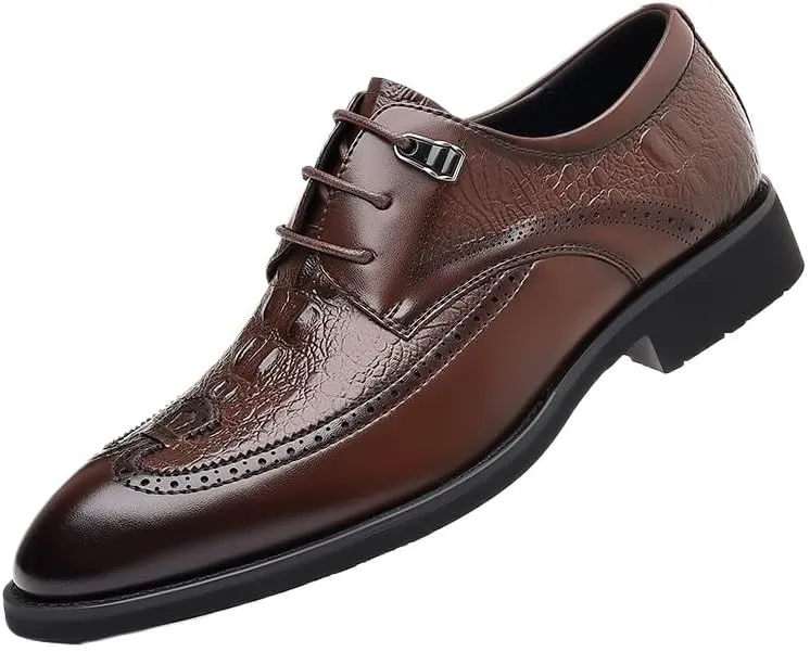 Luxury Mens Leather Shoes, Pointed Toe Men Formal Shoes, Men Crocodile Pattern Dress Oxfords, Classic Handmade Groom Wedding Shoes