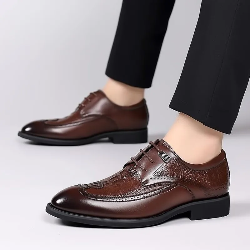 Luxury Mens Leather Shoes, Pointed Toe Men Formal Shoes, Men Crocodile Pattern Dress Oxfords, Classic Handmade Groom Wedding Shoes