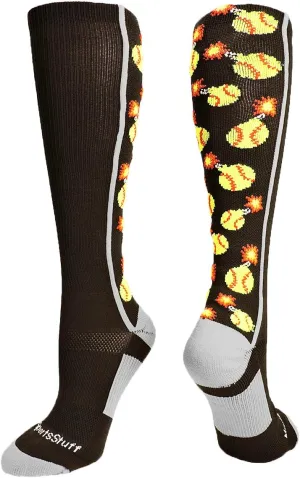 MadSportsStuff Softball Socks with Bombs - Softball Bombers Socks for Girls Women Youth Adult Over the Calf Gift Accessories