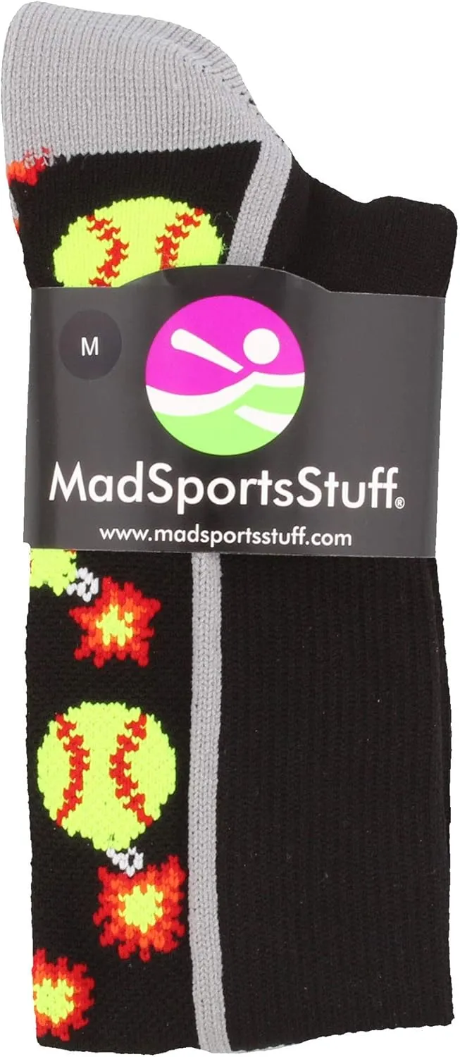 MadSportsStuff Softball Socks with Bombs - Softball Bombers Socks for Girls Women Youth Adult Over the Calf Gift Accessories