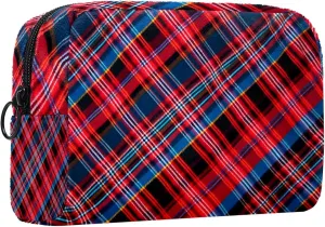 Makeup Bag Small,Makeup Travel Bag,Classic Stripe Red Plaid,Makeup Organizer Bag