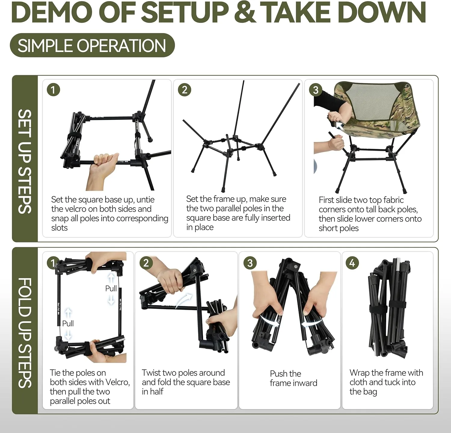 MARCHWAY Ultralight Folding Camping Chair, Heavy Duty Portable Compact for Outdoor Camp, Travel, Beach, Picnic, Festival, Hiking, Lightweight Backpacking (Camo)