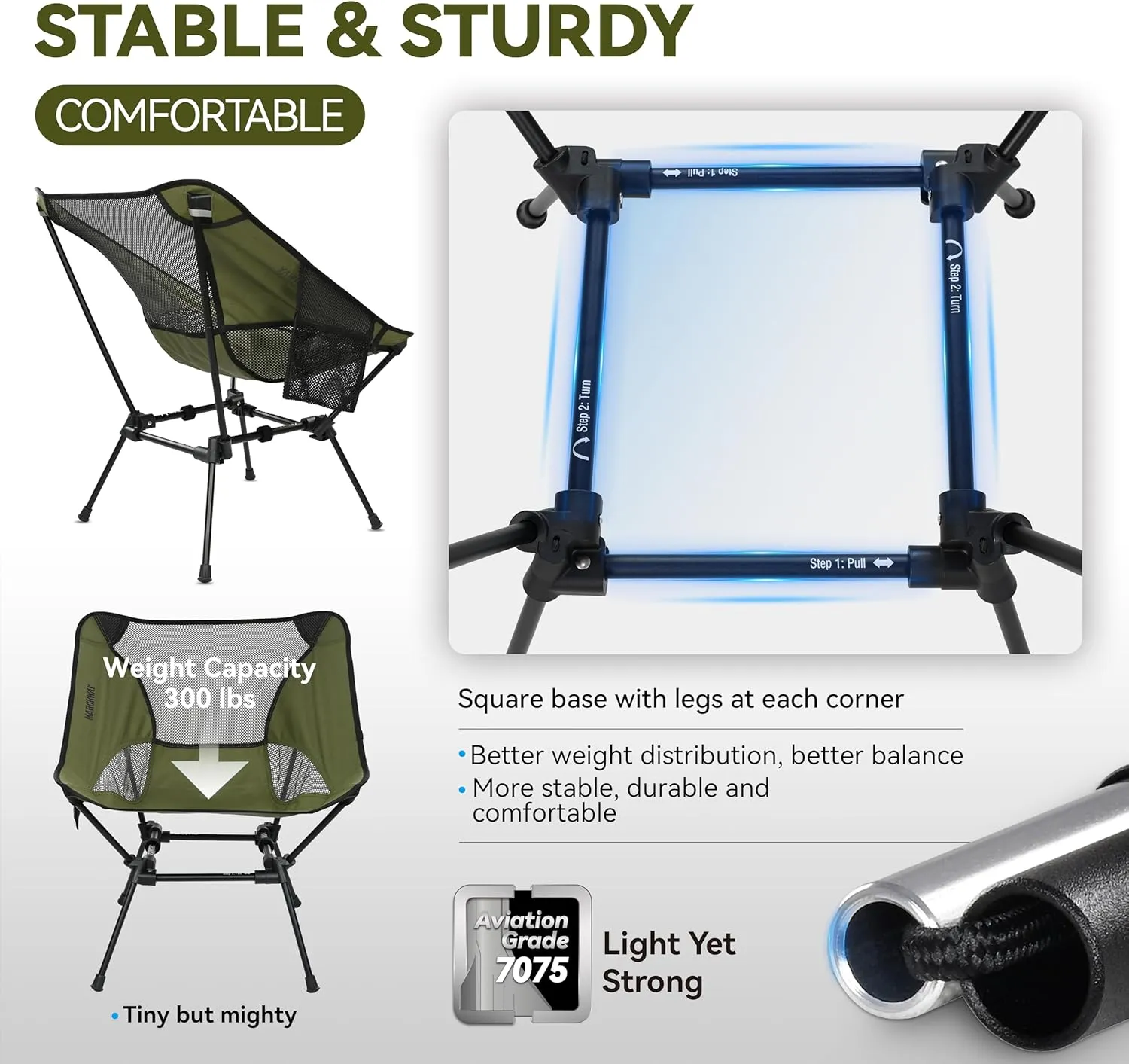 MARCHWAY Ultralight Folding Camping Chair, Heavy Duty Portable Compact for Outdoor Camp, Travel, Beach, Picnic, Festival, Hiking, Lightweight Backpacking (Green)