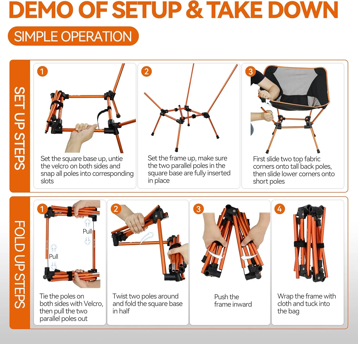 MARCHWAY Ultralight Folding Camping Chair, Heavy Duty Portable Compact for Outdoor Camp, Travel, Beach, Picnic, Festival, Hiking, Lightweight Backpacking (Orange)