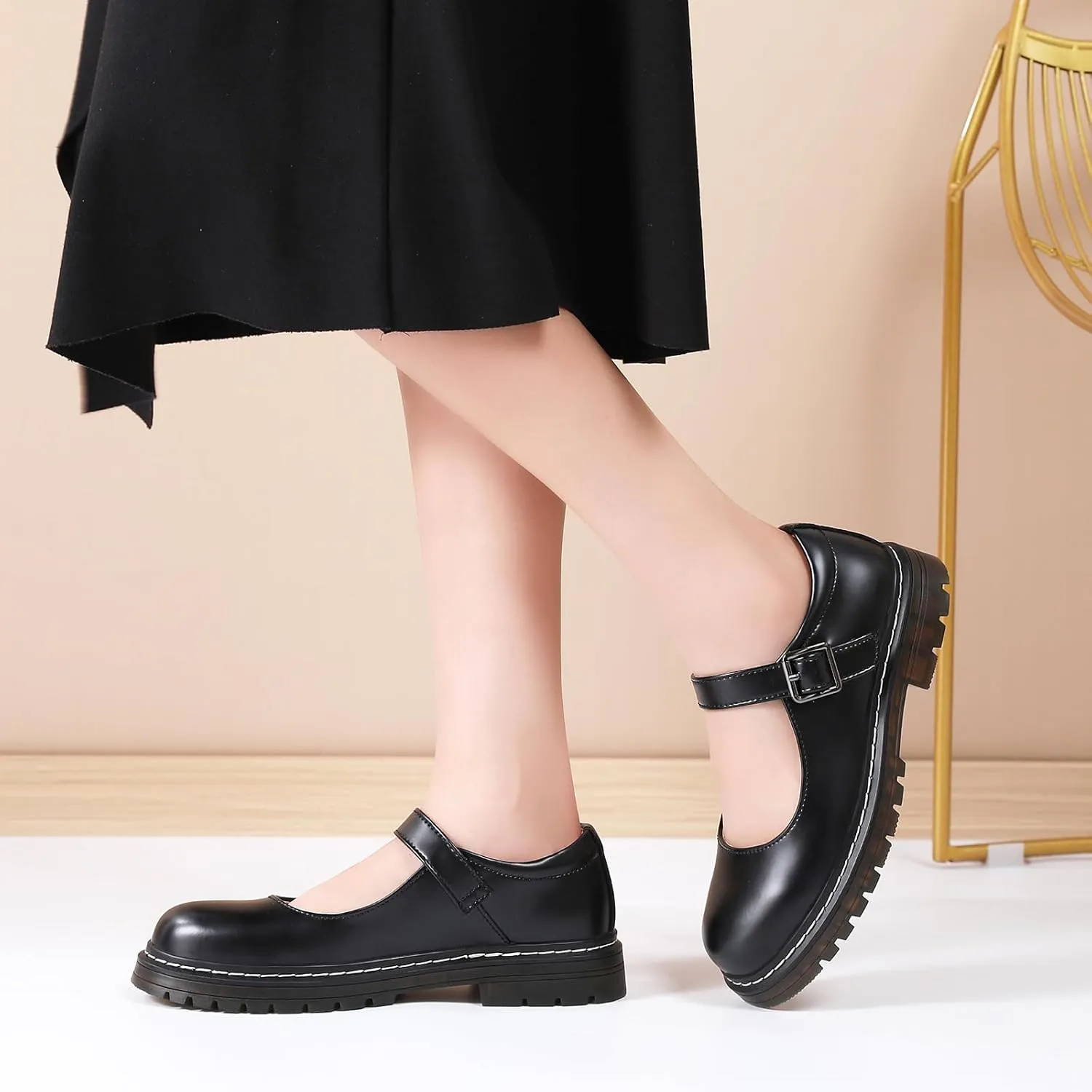 Mary Jane Shoes Women Platform Non-Slip Classics Round Toe Ankle Strap Comfort Casual Oxford Dress Work Mary Jane Flat Shoes