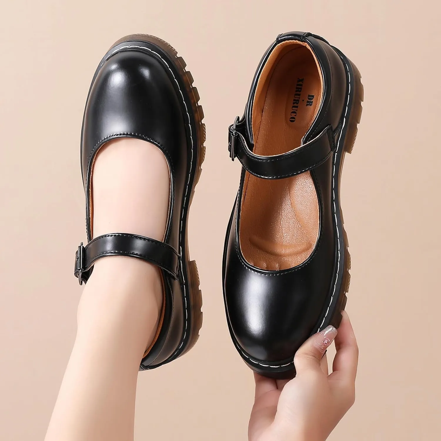 Mary Jane Shoes Women Platform Non-Slip Classics Round Toe Ankle Strap Comfort Casual Oxford Dress Work Mary Jane Flat Shoes