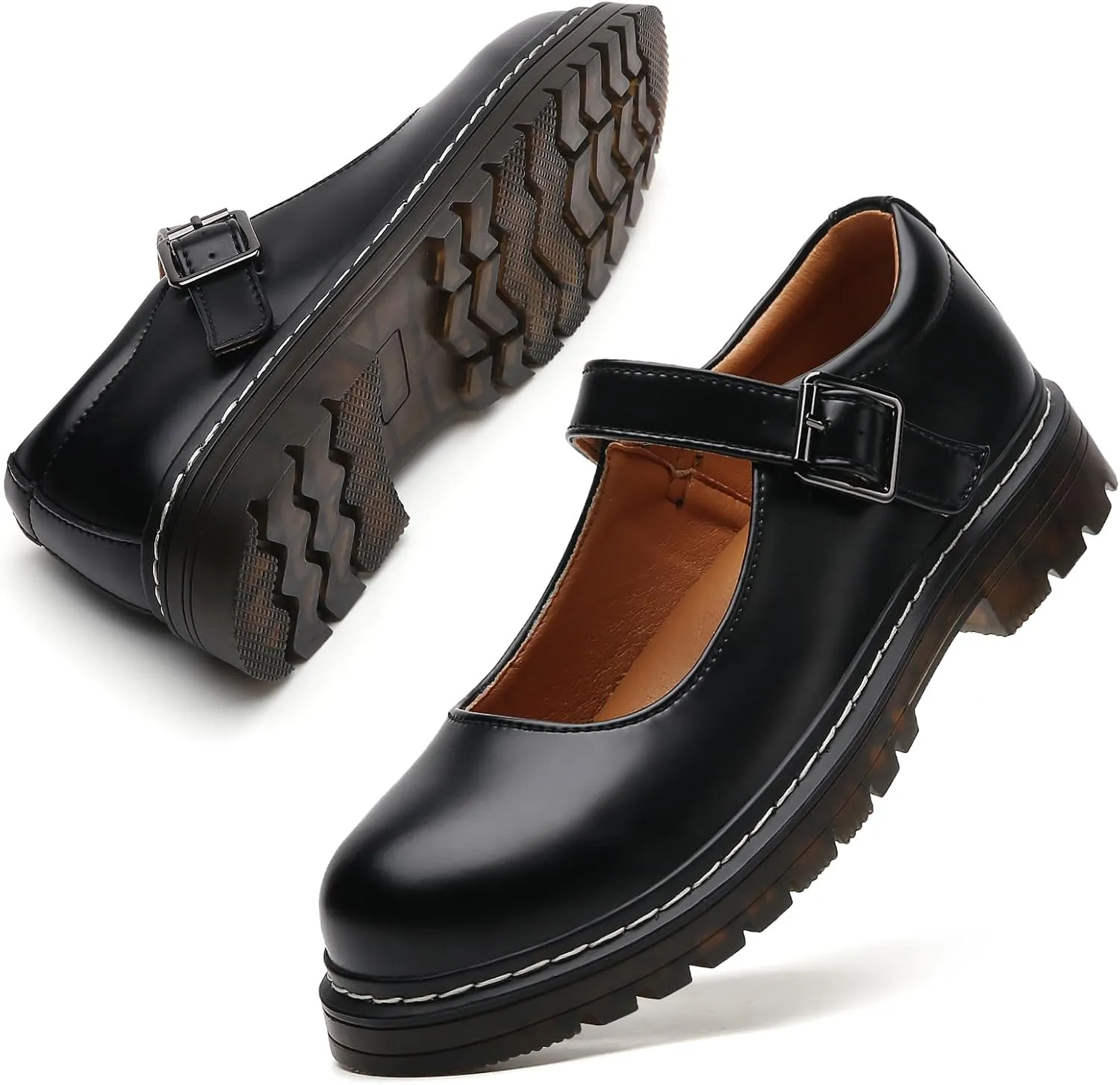 Mary Jane Shoes Women Platform Non-Slip Classics Round Toe Ankle Strap Comfort Casual Oxford Dress Work Mary Jane Flat Shoes