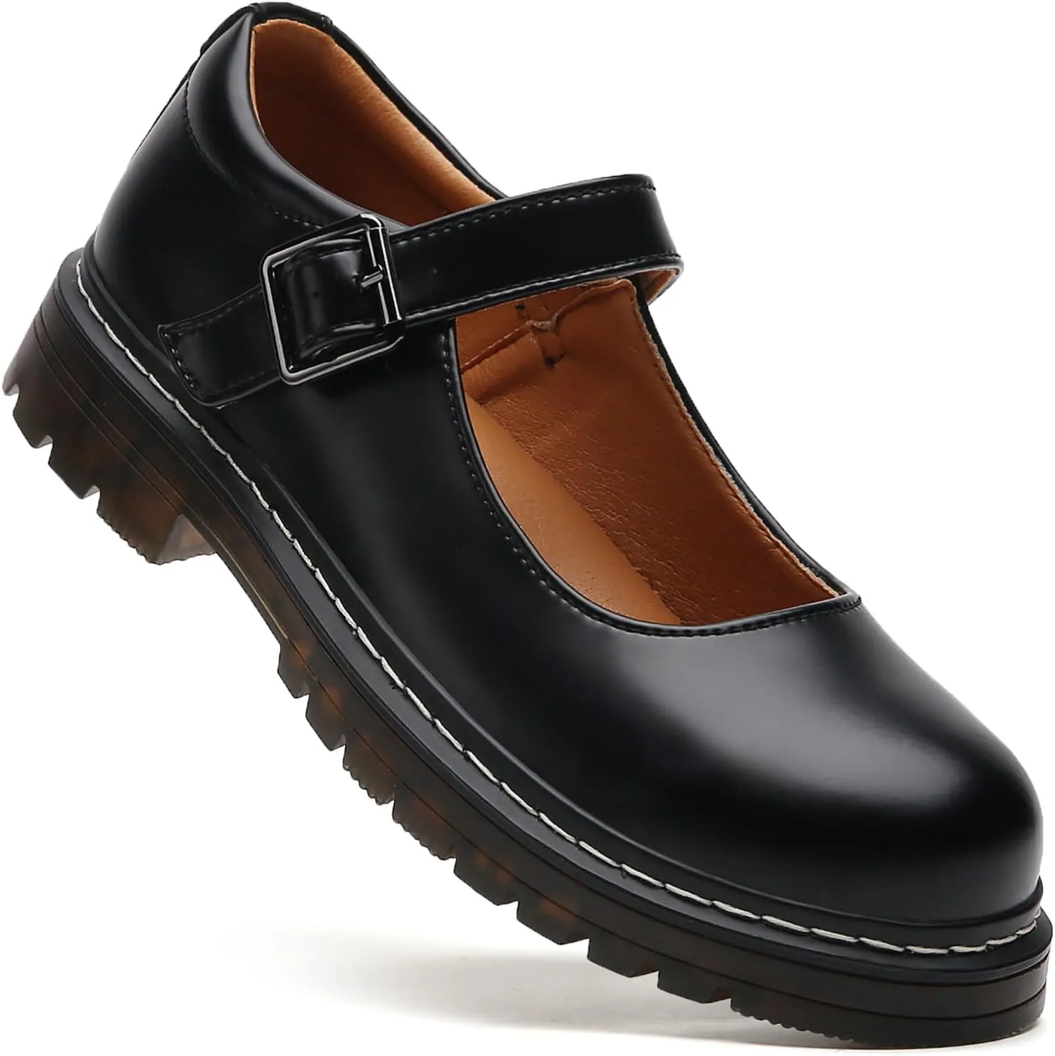 Mary Jane Shoes Women Platform Non-Slip Classics Round Toe Ankle Strap Comfort Casual Oxford Dress Work Mary Jane Flat Shoes