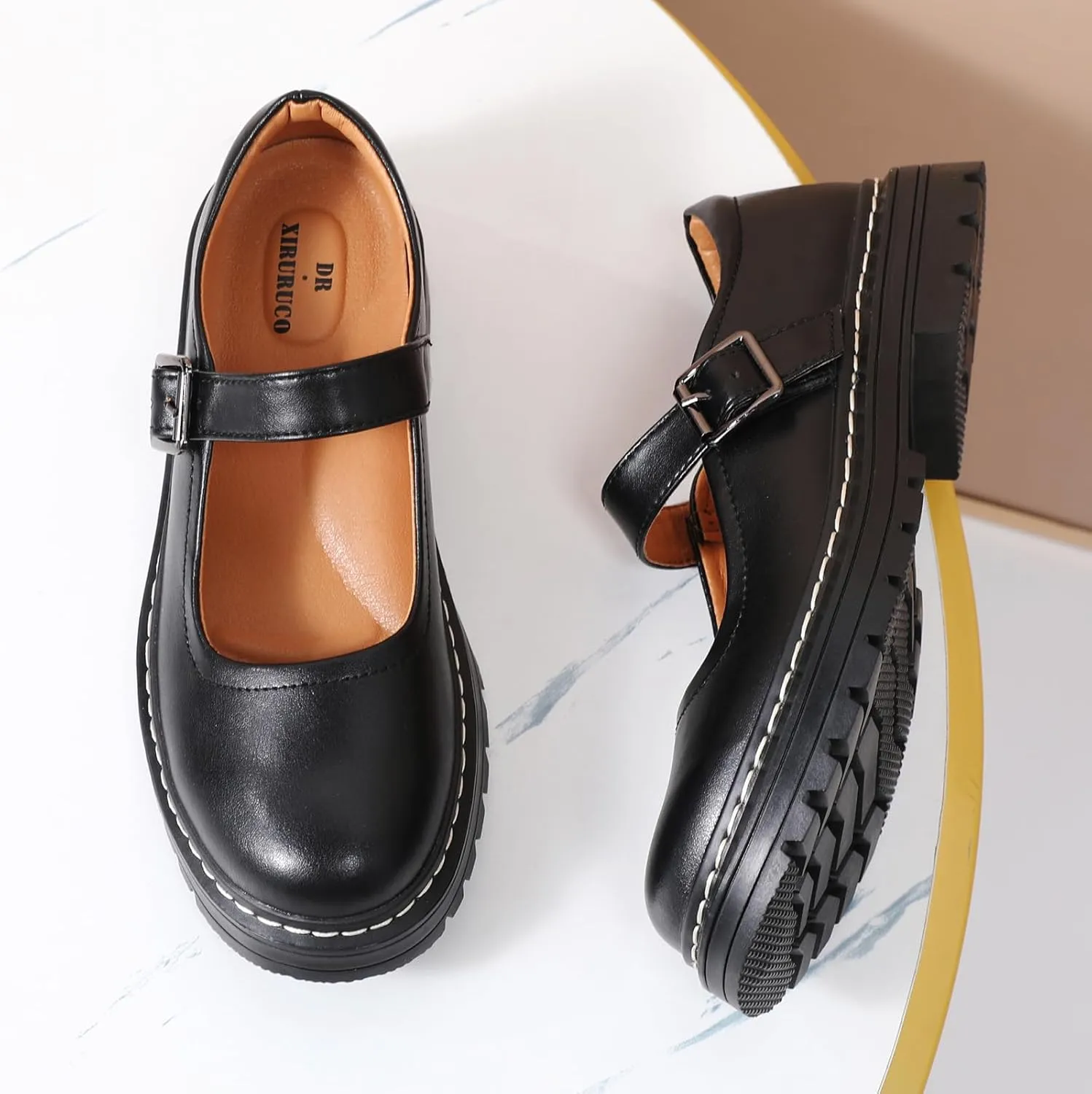 Mary Jane Shoes Women Platform Non-Slip Classics Round Toe Ankle Strap Comfort Casual Oxford Dress Work Mary Jane Flat Shoes