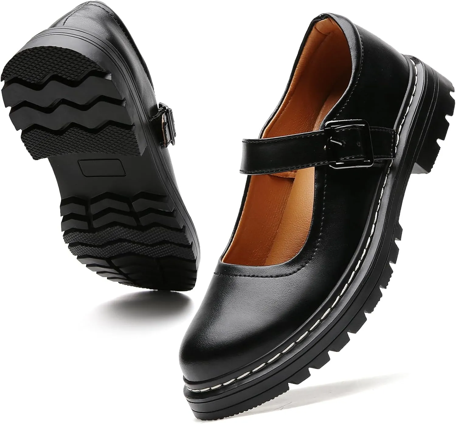 Mary Jane Shoes Women Platform Non-Slip Classics Round Toe Ankle Strap Comfort Casual Oxford Dress Work Mary Jane Flat Shoes
