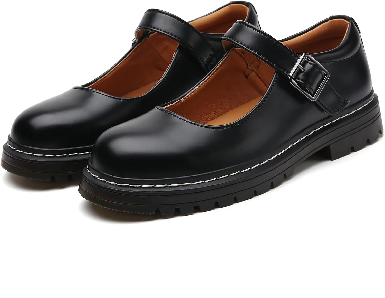 Mary Jane Shoes Women Platform Non-Slip Classics Round Toe Ankle Strap Comfort Casual Oxford Dress Work Mary Jane Flat Shoes