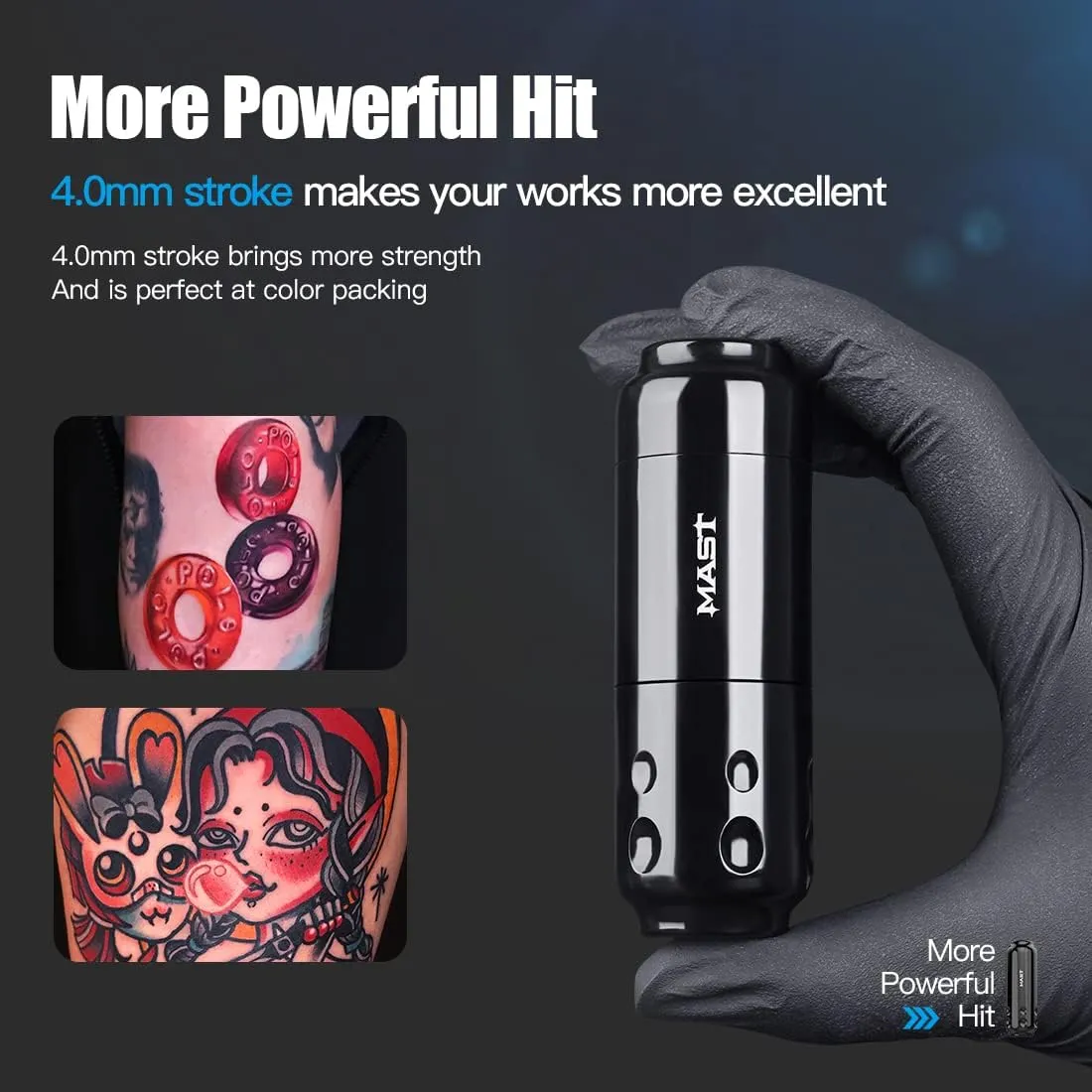 Mast Sensor Tattoo Gun Kit Wireless Complete Tattoo Kit 2 Rca Batteries Power Supply Pro Short Tattoo Machine Kit