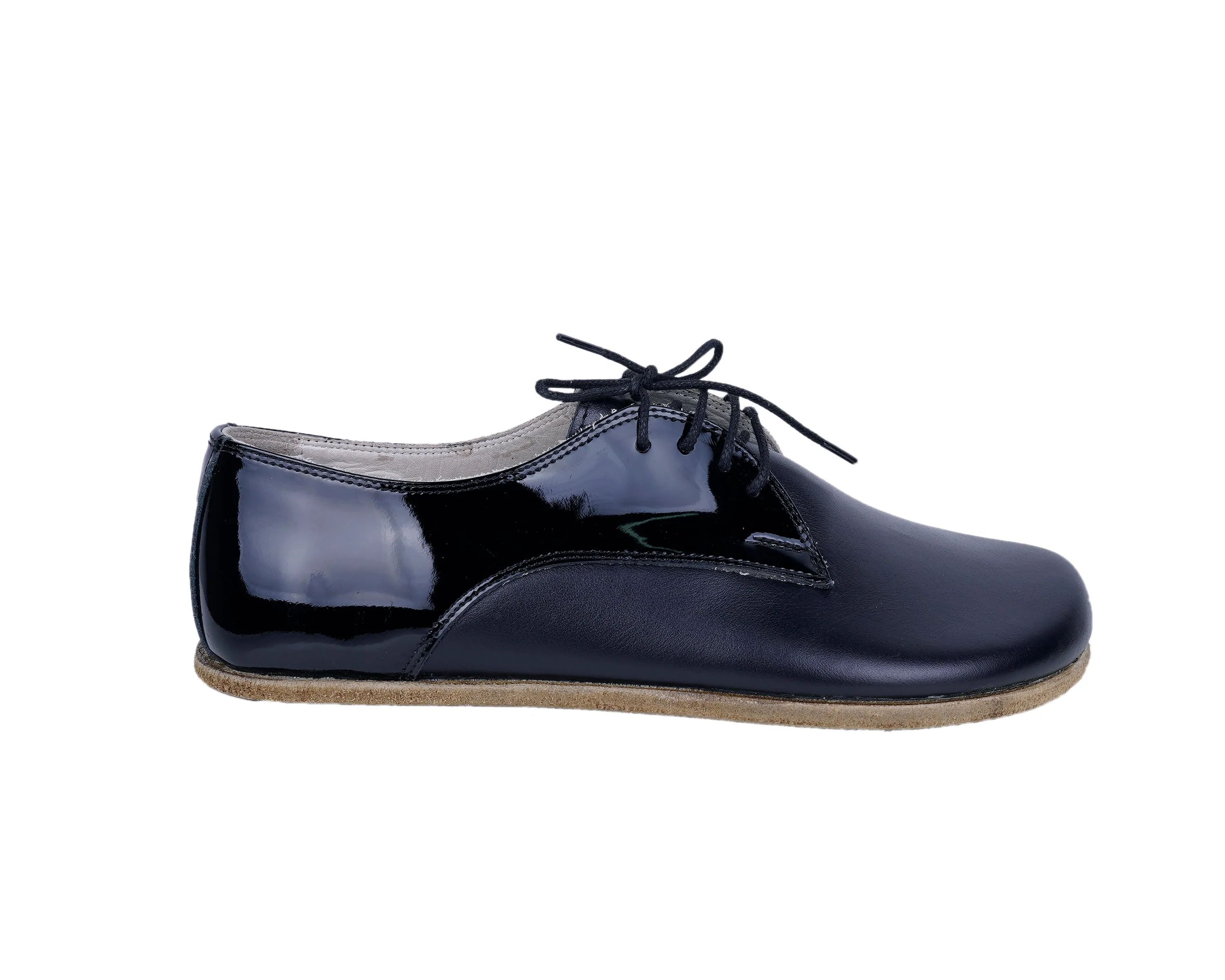Matte and Glossy Black Oxford Wide Barefoot Patent Leather Handmade Shoes