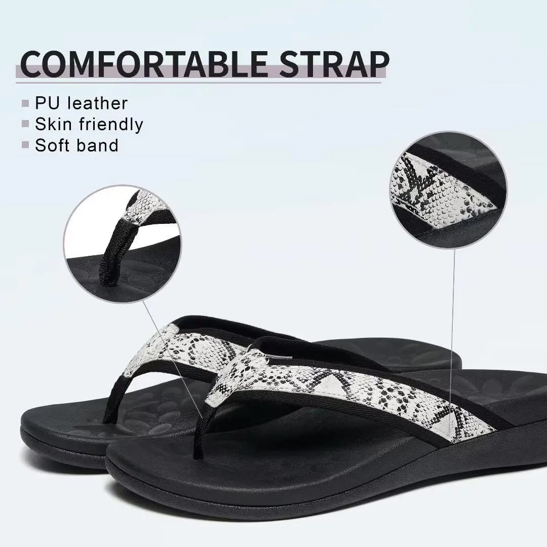 MEGNYA Womens Orthotic Flip Flops, Plantar Fasciitis Sandals for Flat Feet with Arch Support Thong Style Flip Flops, Comfortable Walking Sandals for Beach, Vacation