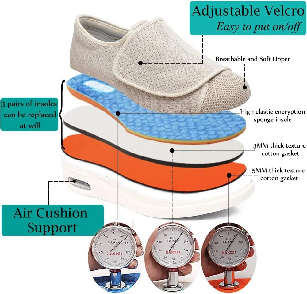 Mei MACLEOD Women's Walking Shoes with Wide Width Lightweight Air Cushion Sneakers Casual Running Jogging Shoes for Diabetic Swollen Feet
