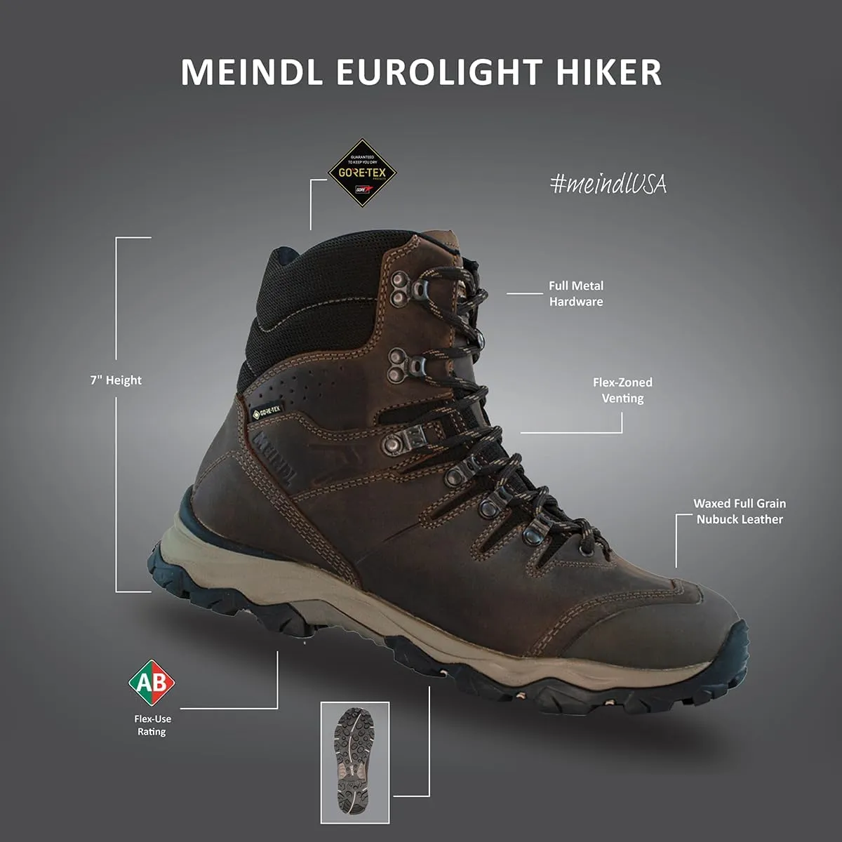 Meindl Men's EuroLight Hiker | Gore-Tex Waterproof Hiking Boots | Backpacking Boots | Ultralight & Flexible | Made in Europe