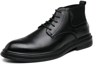Mens Ankle Boots Slip Resistant Waterproof Wearable Round Burnished Toe Brogue Embossed Vegan Leather Stylish Dress