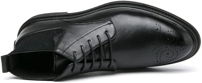 Mens Ankle Boots Slip Resistant Waterproof Wearable Round Burnished Toe Brogue Embossed Vegan Leather Stylish Dress