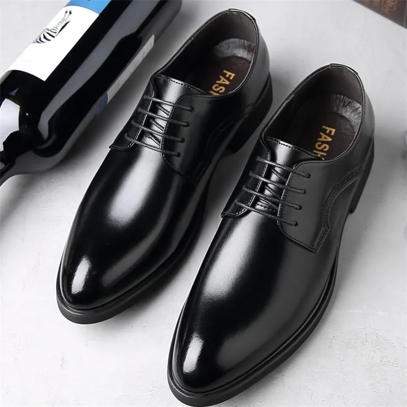 Men's British Business Formal Leather Shoes Pointed Toe Lace-up Youth Oxford Shoes Versatile Low-top Slip Resistant Rubber Wear-Resistant Casual Shoes for Men
