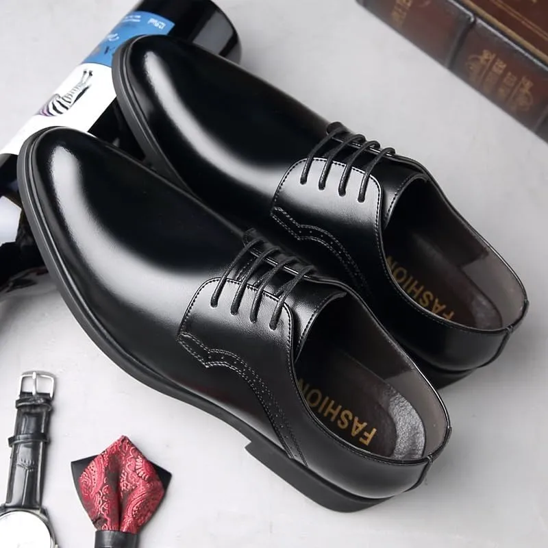 Men's British Business Formal Leather Shoes Pointed Toe Lace-up Youth Oxford Shoes Versatile Low-top Slip Resistant Rubber Wear-Resistant Casual Shoes for Men