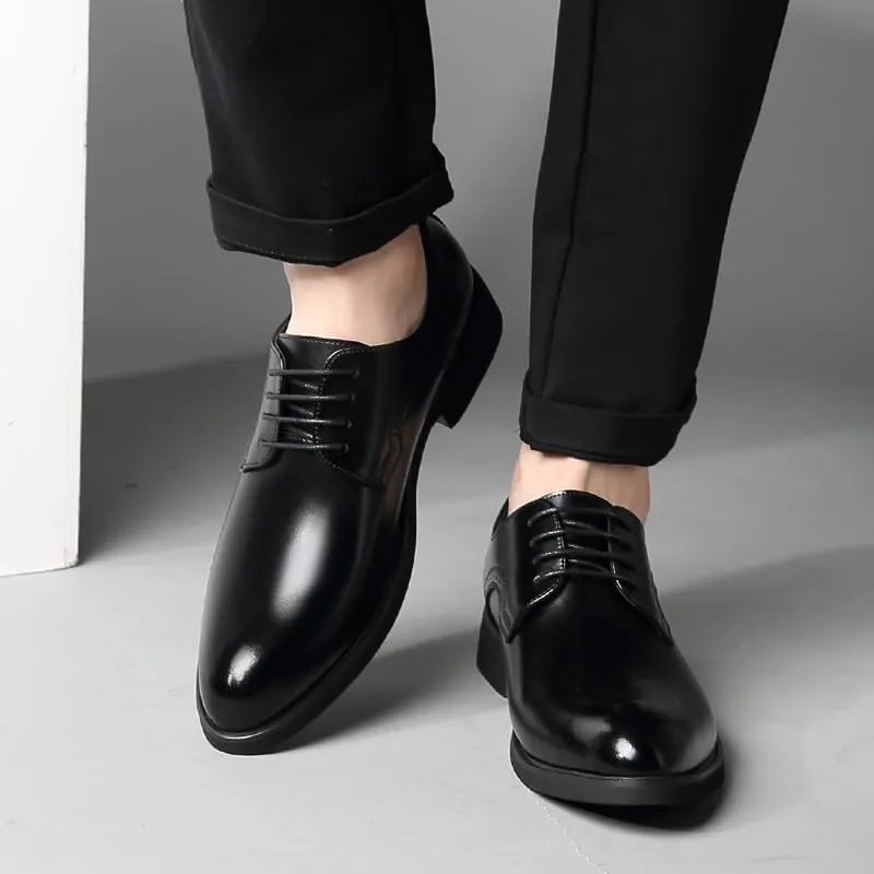 Men's British Business Formal Leather Shoes Pointed Toe Lace-up Youth Oxford Shoes Versatile Low-top Slip Resistant Rubber Wear-Resistant Casual Shoes for Men