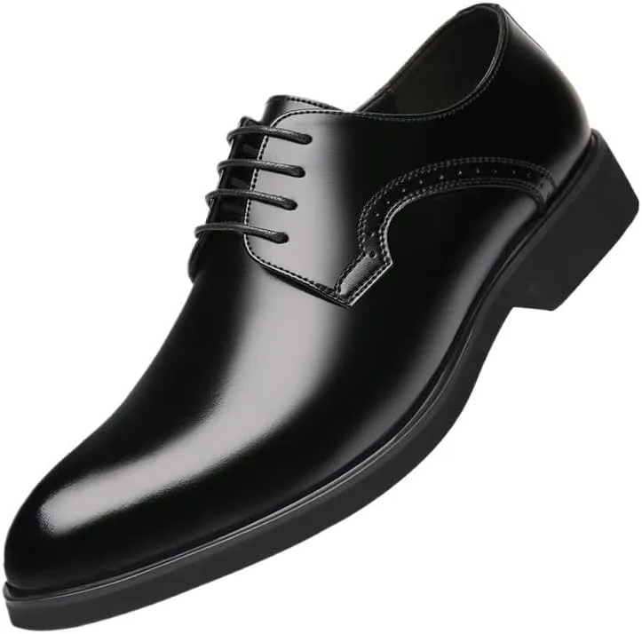 Men's British Business Formal Leather Shoes Pointed Toe Lace-up Youth Oxford Shoes Versatile Low-top Slip Resistant Rubber Wear-Resistant Casual Shoes for Men